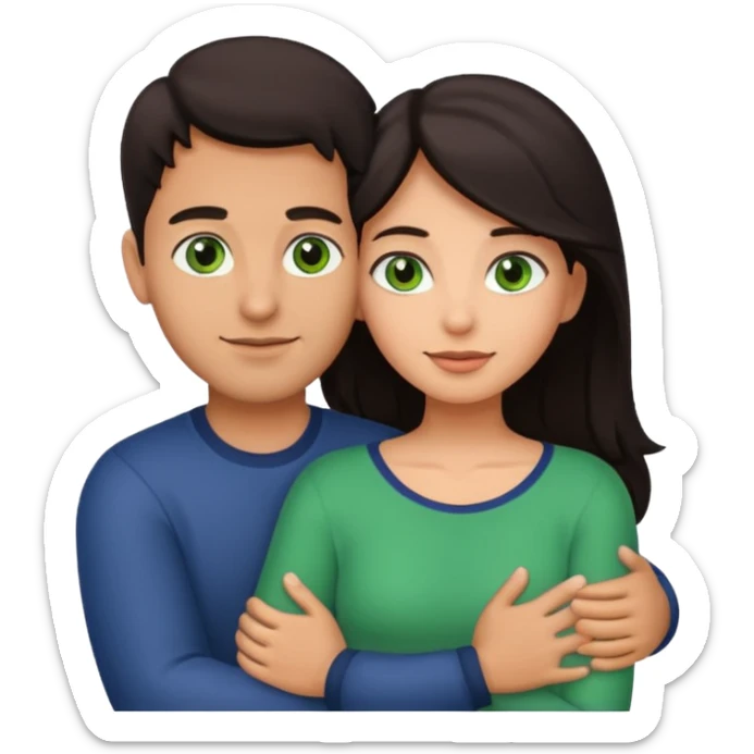 i want a emoji picture of a romantic hug with a latin guy and a dark hair girl with green eyes sticker
