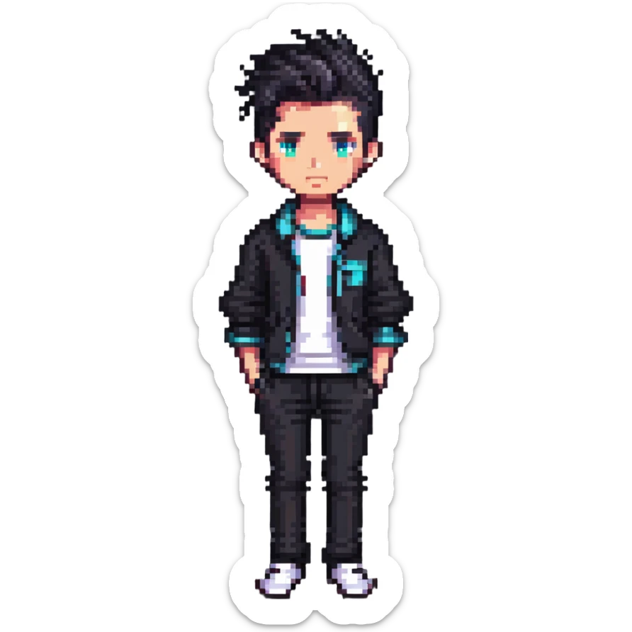 modern pixel art male character with contemporary clothing and hairstyle sticker