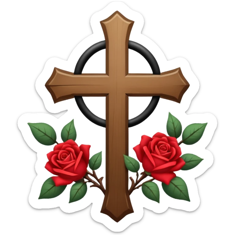 Ein christen kreuz schön verziert mit Rosen ranken aber nur in schwarz als Emoji keine Farbe verwenden einzige Farbe schwarz sticker