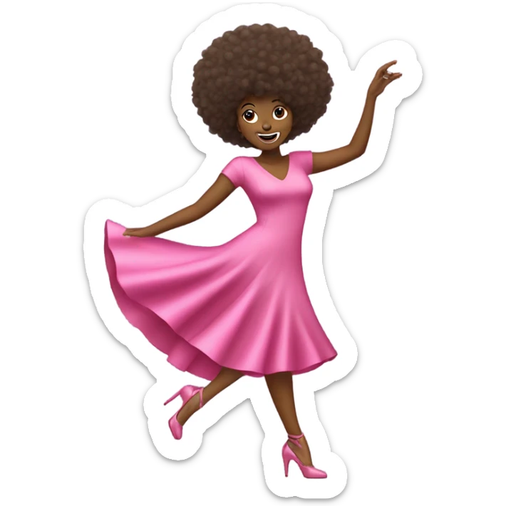 Woman dancing on high heels pink dress and pink shoes  afro hair  sticker