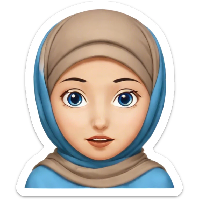 Turkish beautiful finish Konya girl blue eyes with hijab and islamic dress she’s Face with Grimacing sticker