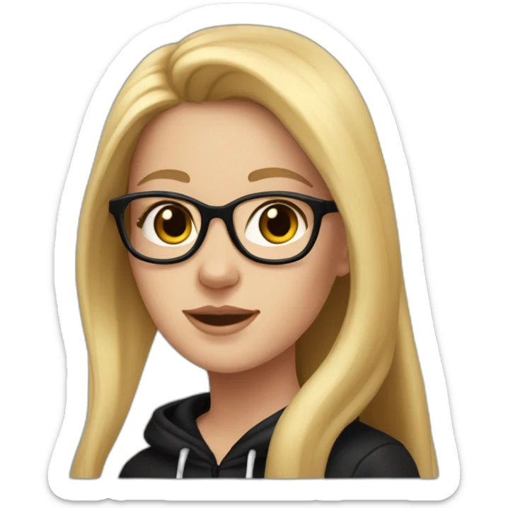 white girl with glasses and long blonde hair and black hoodie and a red doberman sticker