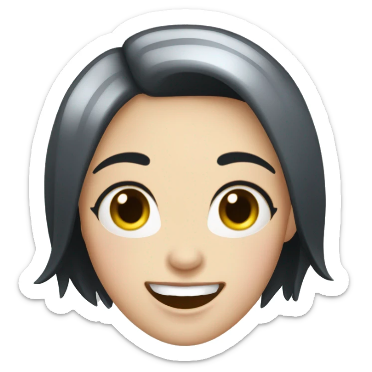 Women with short black hair and pale skin who is showing her gums while laughing  sticker