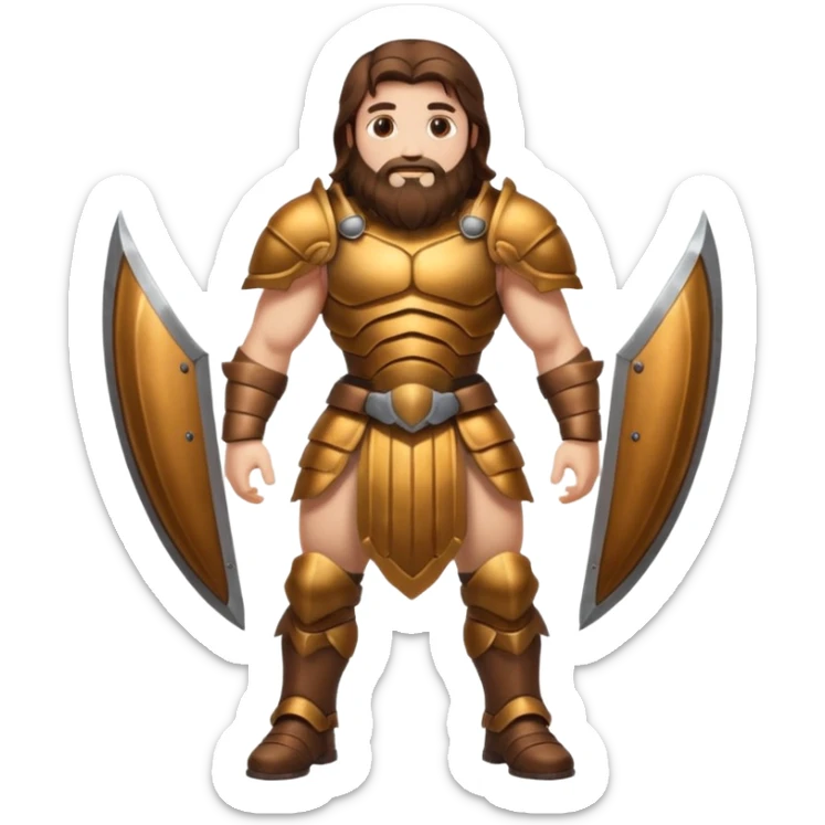 full body man long brown hair brown eyes medium beard white skin muscular build beetle shell armor sticker