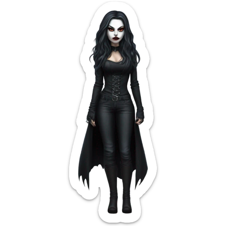 Gothic savage catwomen with long hair and white skin full body sticker