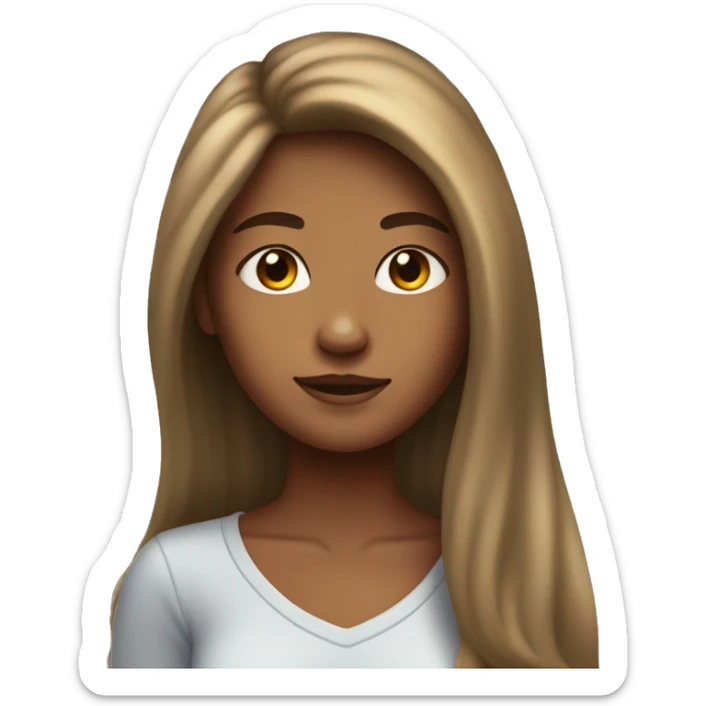 Teenage girl with tan skin, long chest-length hair, and fluffy hair sticker