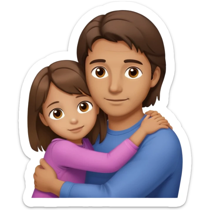 Brown-eyed brown-haired man hugs his brown-eyed, three-year-old daughter with shoulder-length brown hair sticker