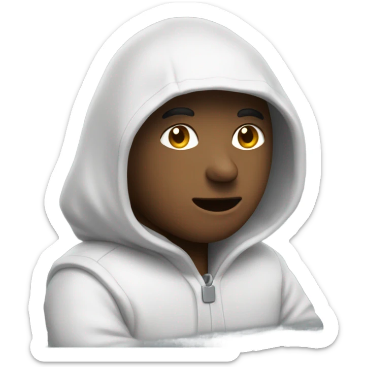 un monsieur avec une capuche derrière un ordinateur se monsieur est entrain d'arnaquer  sticker