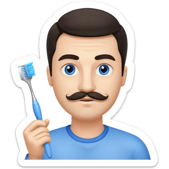 oval face with fair skin. His eyes were blue, and his eyebrows were dark and somewhat bushy. Above his upper lip he wore a small brush-like moustache, known as a "toothbrush moustache." His hair was dark and sticker