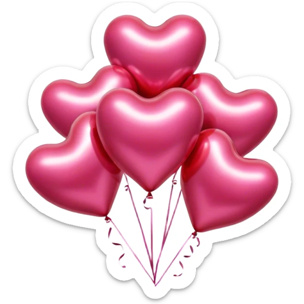Six metallic colored balloons in the shape of a heart. three pink and three red sticker