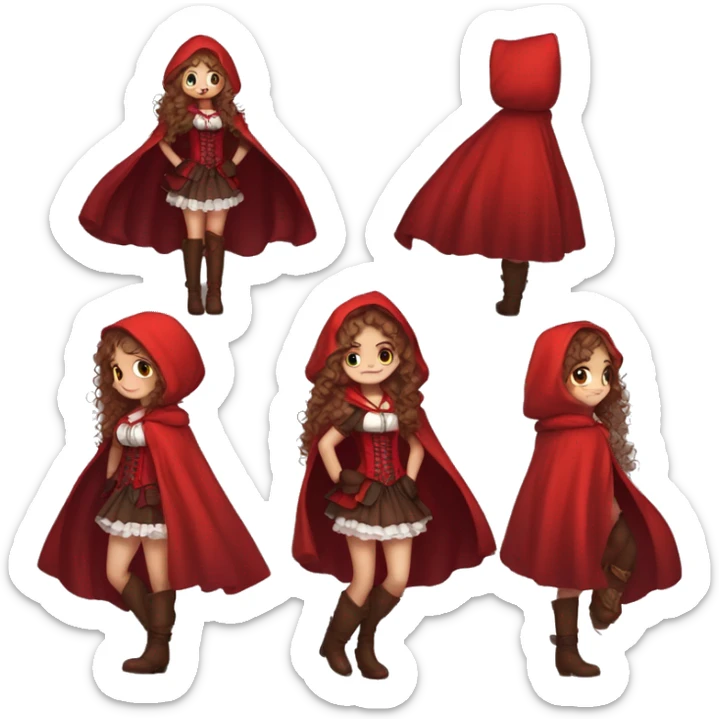 Little Red Riding Hood long curly hair brown corset and dress full body pose non-chibi sticker
