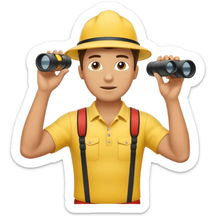 Male lifeguard – yellow shirt, binoculars in hand, scanning the sea, full body sticker