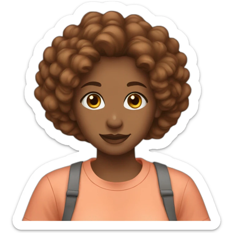 Brown woman grwy hair brown eyes with a salmon color T-shirt sticker