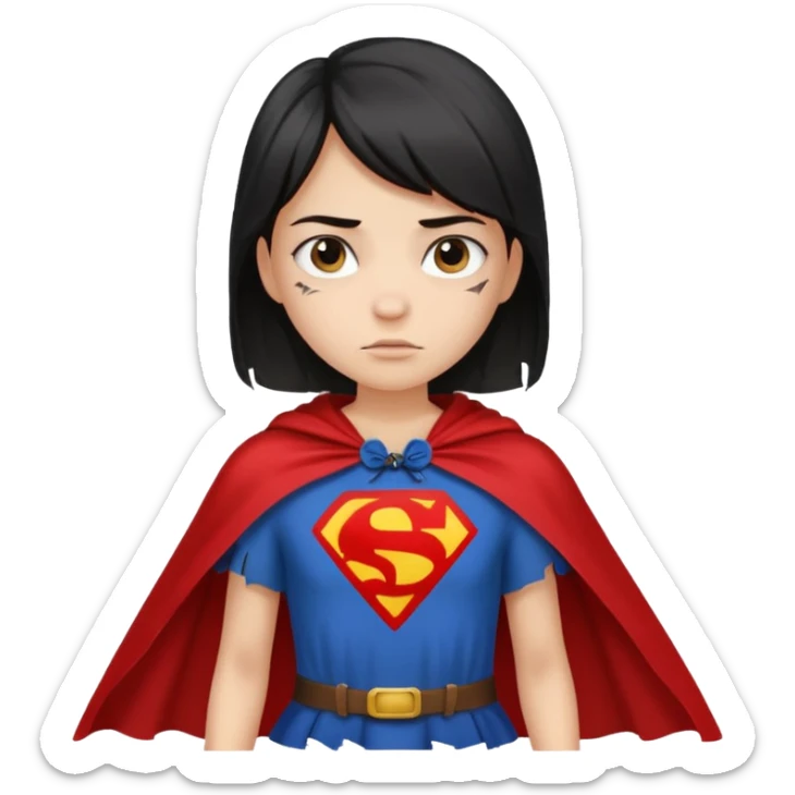 generate me a fearless girl with a cape and "make it look like she torn a shirt with the word "Discrimination" sticker
