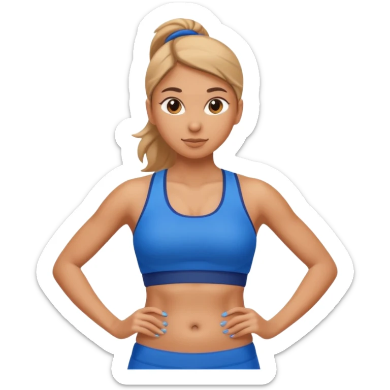 sporty woman cartoon emoji style belly abs blue cloths sticker