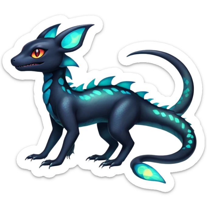 Colorful Iridescent Exotic Salandit-Aurorus-Umbreon-Fakémon-hybrid-creature (full body)  sticker