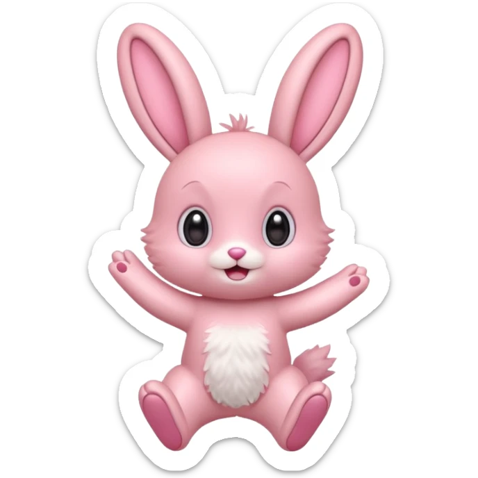 Exited pink bunny, kawaii chibi fluffy ears and body jumping of excitement  sticker