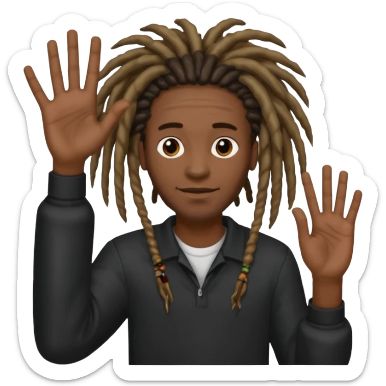 A Black man with dreads holding up 6 in his right hand and 7 in his left hand  sticker