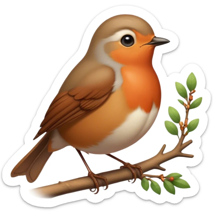 Cinematic Noble Robin Portrait Emoji, Poised and dignified, with a delicate, rounded build, a soft rust-red breast, gentle inquisitive eyes, and a small, refined beak, Simplified yet sharp and sophisticated features, highly detailed, glowing with a soft, warm glow, high shine, intelligent and graceful, stylized with an air of woodland charm, focused and attentive, soft glowing outline, capturing the essence of a watchful and confident robin that appears ready to flutter out of the screen with effortless authority! sticker