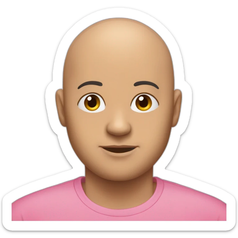 bald thirty-year-old with a pink shirt, no hair on his head but bald on top, quite corpulent but not too much sticker