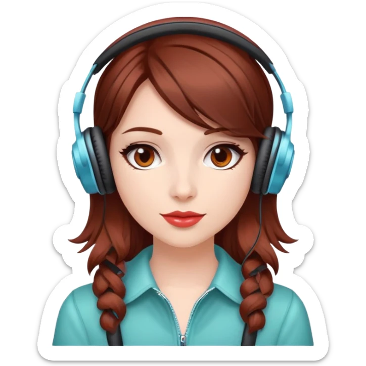 Coquette girly with headphones, alt style and cherry brown hair sticker