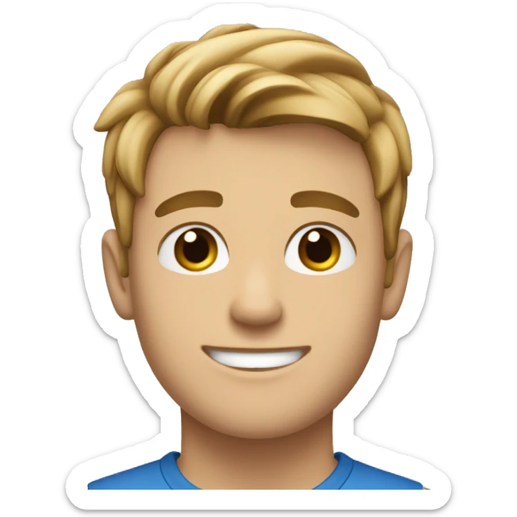 22 year old guy that is happy, has an average haircutwith dark blonde-brownish hair and blue eyes. sticker