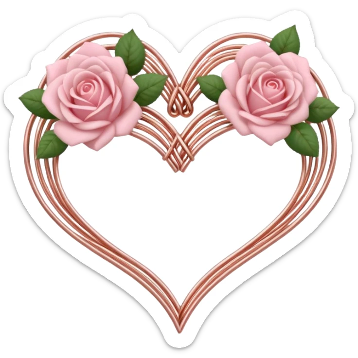 Rose-gold met wires tied into a heart shape with pastel pink roses adorning it sticker
