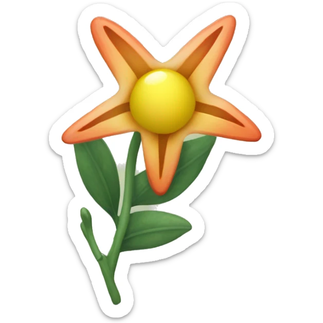 Create an emoji of a small, star-shaped flower with a greenish-yellow color. Inside the flower, include a small, round, reddish-orange berry. sticker