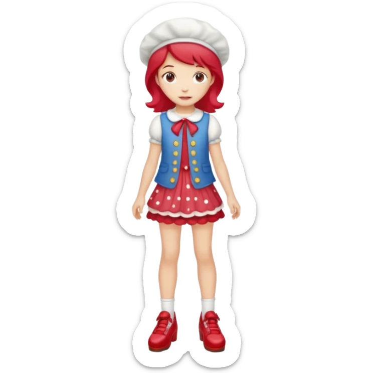 pretty and cute realistic strawberry shortcake full body with red shoes standing sticker
