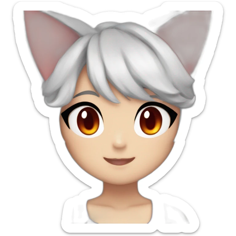 pokemon girl, cat ears, black hair, wavy hair, red eyes, black sclera sticker