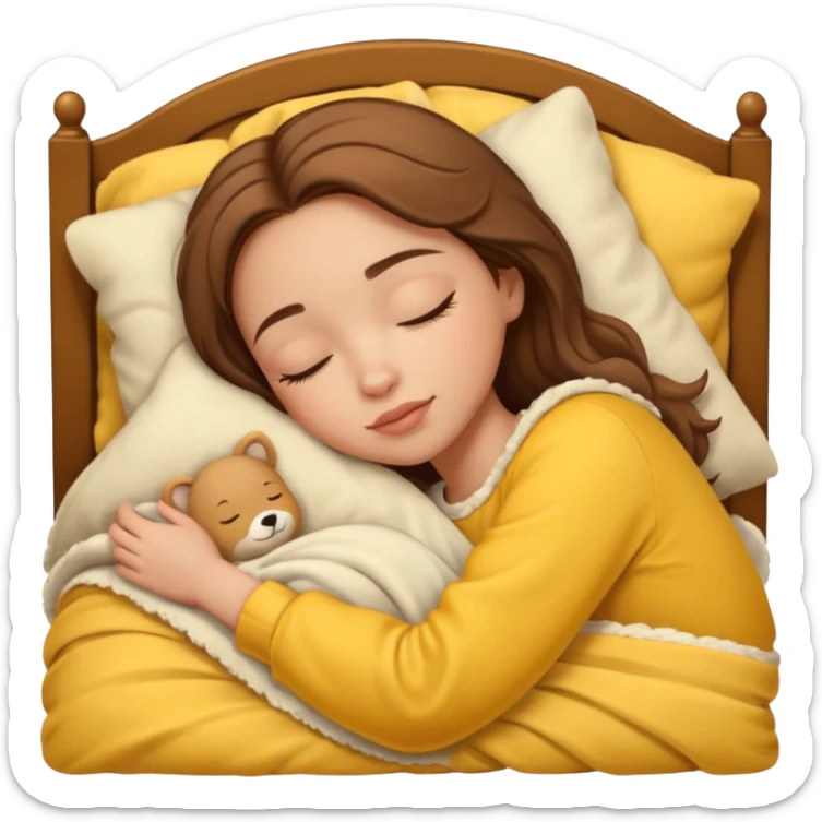 single-girl-in-brown-cozy-yellow-bed-sleeping-pretty-eyelashes-light-skin sticker