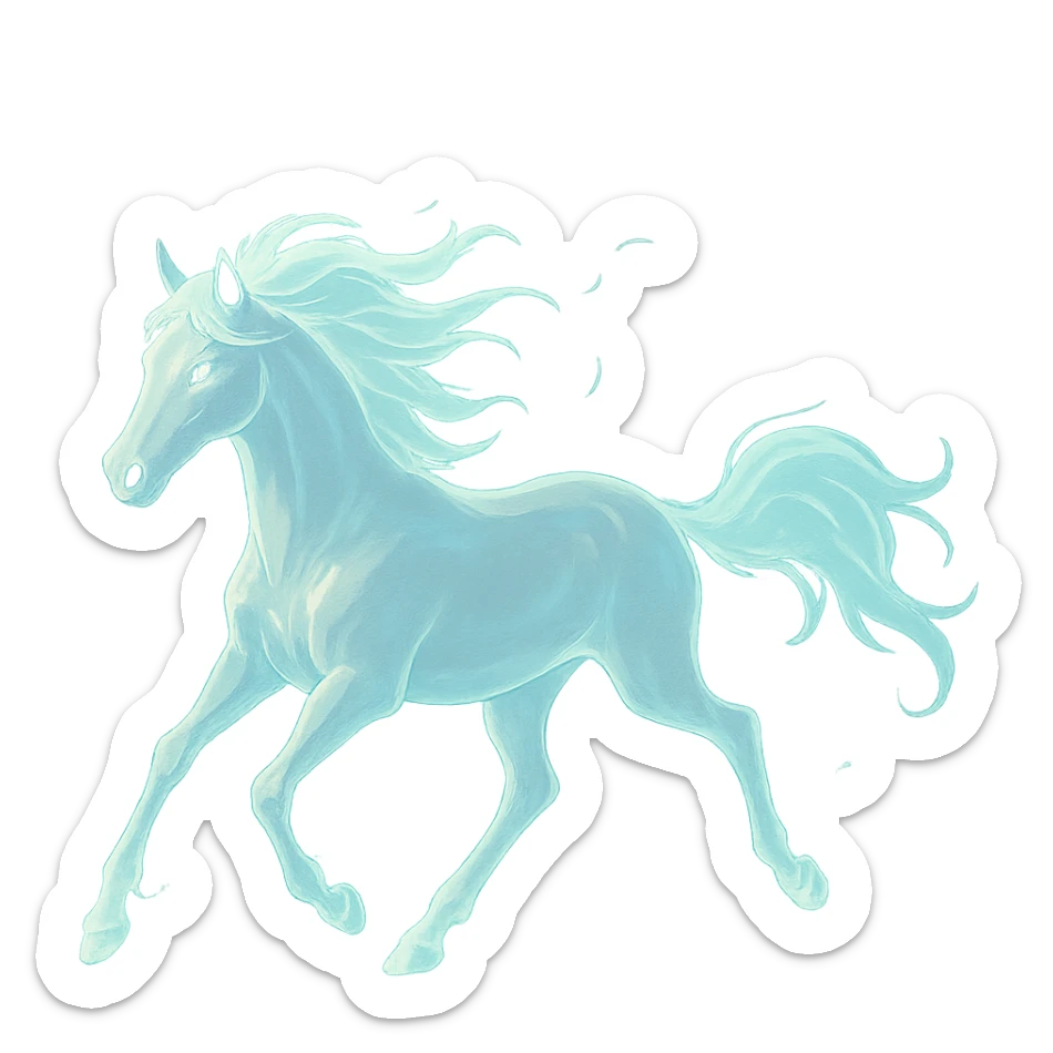 silver spirit horse running, glowing ethereal, mystical, magical, in ghibli style sticker