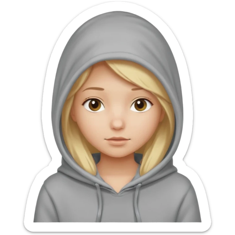 blonde girl with her head covered in a sweatshirt and hood sticker