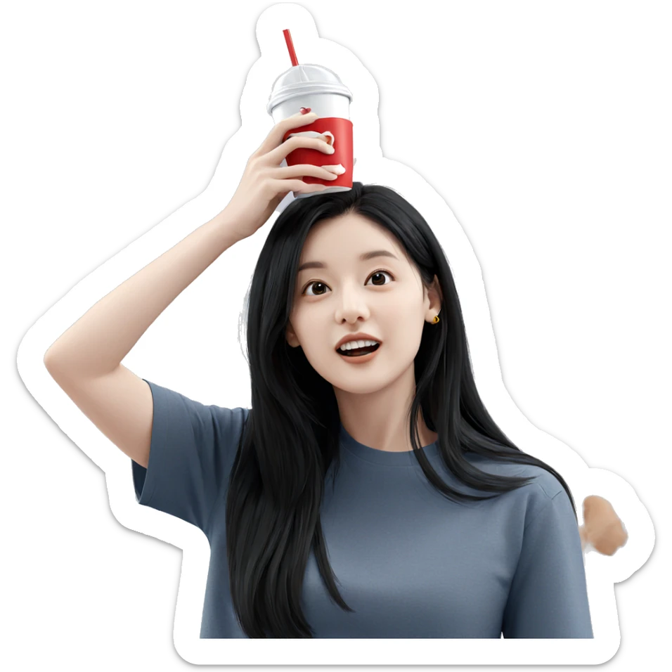 girl with cup and smile sticker