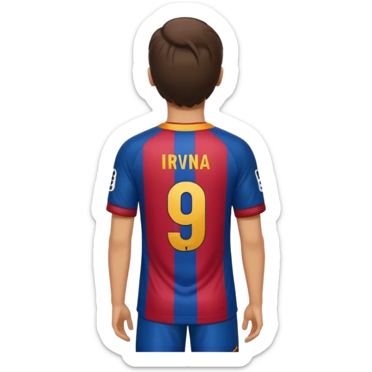 buat costum hanya pakaian saja dan dari belakang barcelona nama punggung irvina dan nomor punggung 9 sticker