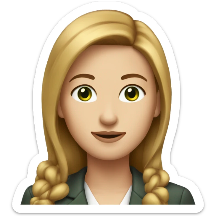 executive woman, straight golden brown hair, green eyes, heart shaped face sticker