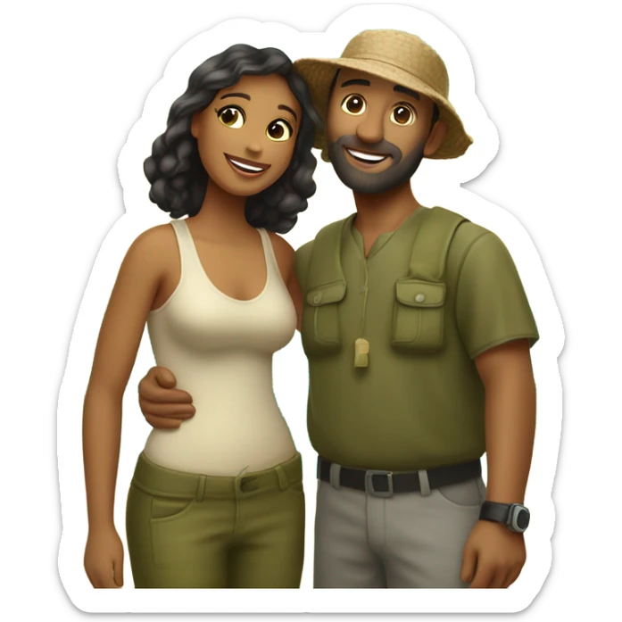 Latina island girl with Caucasian fisherman husband in love on an island  sticker