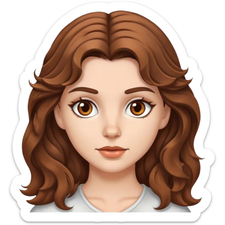 White girl with brown wavy hair wolfcut and brown eyes  sticker