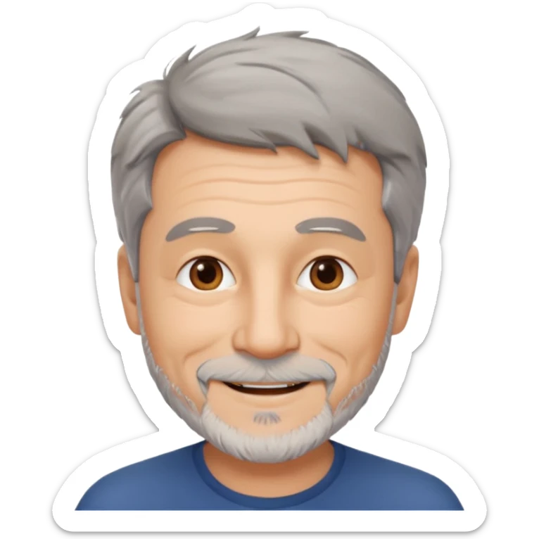 homme 60 ans cheveux gris court et décoiffés petite barbe sourir sticker