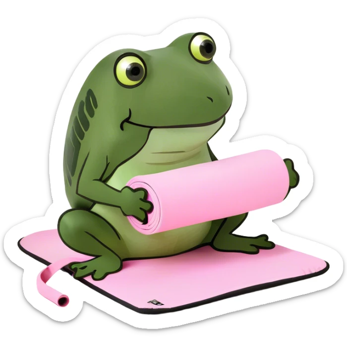 A blonde white girl in a light pink fitness suit with a full-length fitness mat sticker