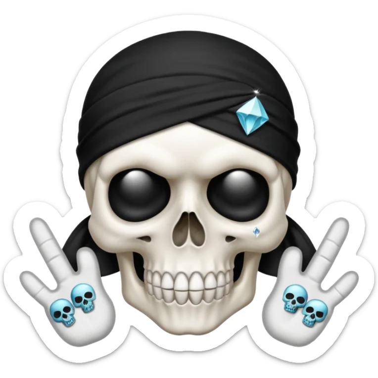 Skull with diamond eyes and a black bandanna with the 3 fingers emoji  sticker