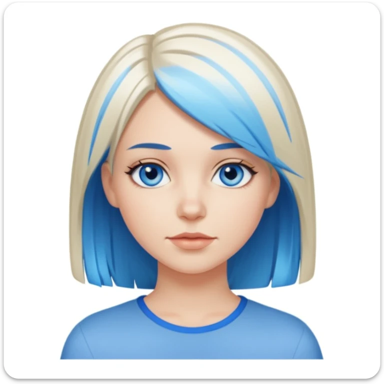 White Girl with straight short layered hair with blue streaks, blue eyes sticker