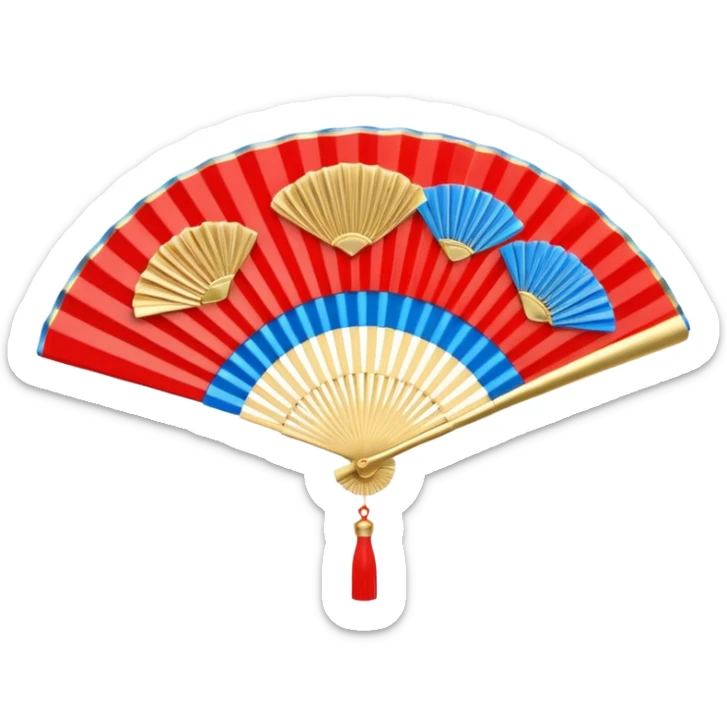 3d emoji of a japanese hand fan in glossy circuit design sticker