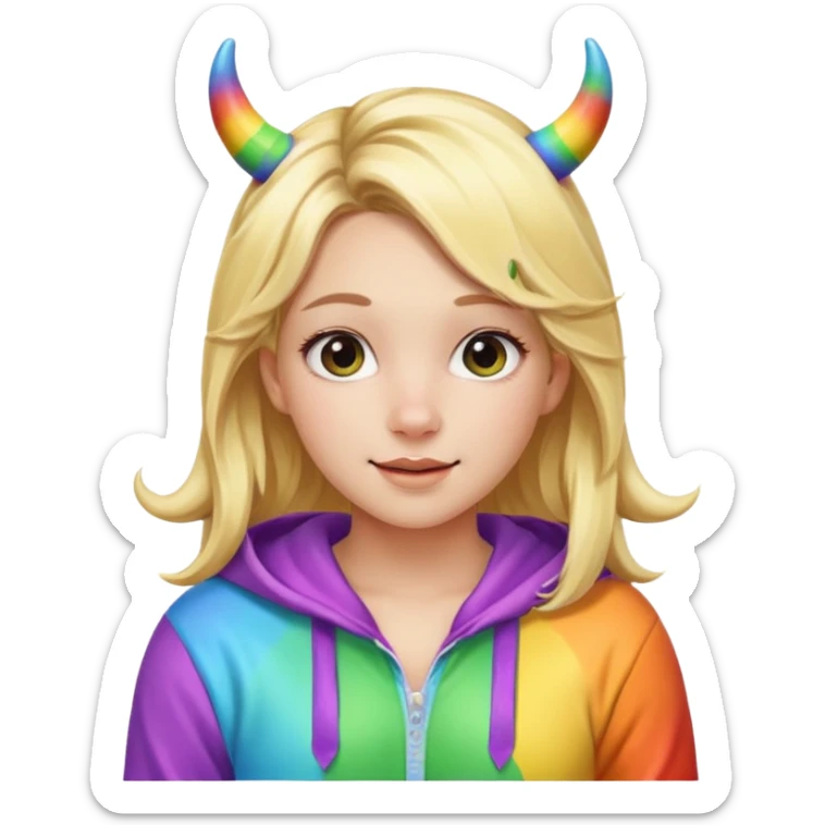 Cute blonde girl in a rainbow onesie with cow horns  sticker