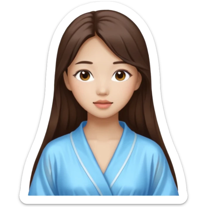 girl aesthetic emoji, asian beautiful make up long brown hair shower clothes sticker