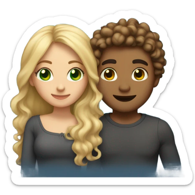 Two lovers, one female light skinned with green eyes and blonde long hair and the other a male with curly brown hair light skinned blue eyes with hearts around it  sticker