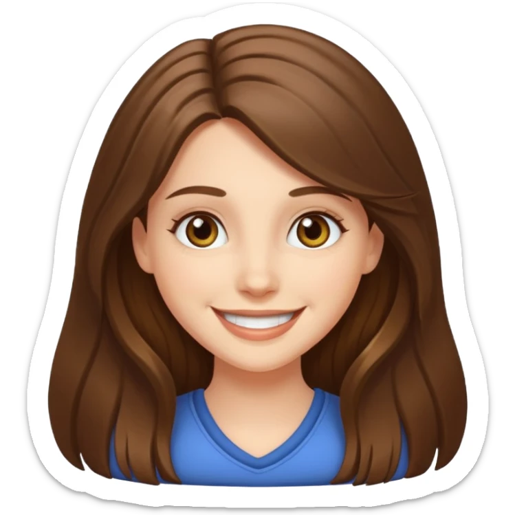 happy white long brunette hair girl with hazel eyes smiling sticker