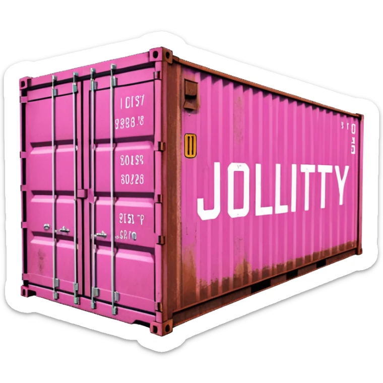 a pink shipping container with the words "Jollity & Co." in big letters on the long side sticker
