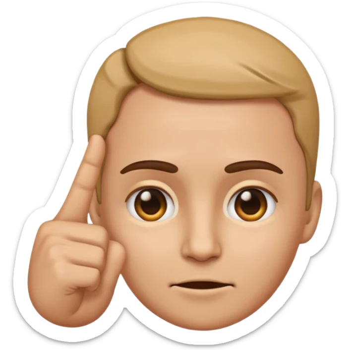 emoji of a hand pointing at the forehead area on a human face, simple cartoon style sticker