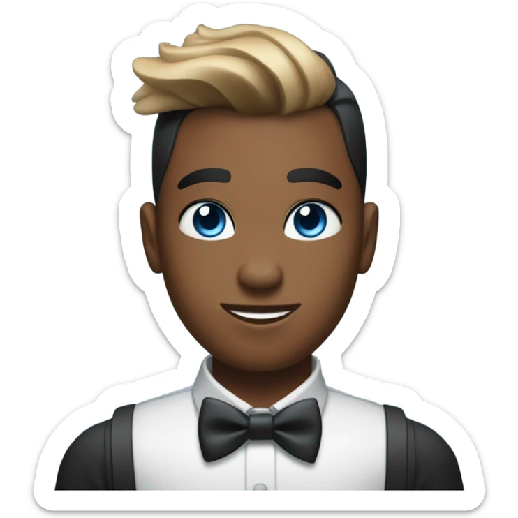 futuristic boy with bow tie, black bunny ears, blue eyes and a pompadour haircut  sticker